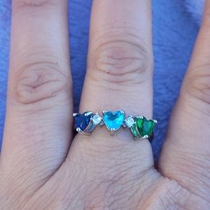 Blue and Green Three Heart Fashion Ring